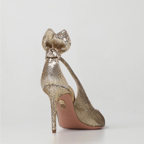 EUC Aquazzura Deneuve Bow Tie Sequin 105 pump 38.5 - Picture 3 of 10